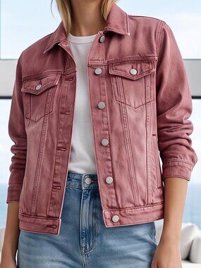 NWT $148 Anthropologie DEAR JOHN Jules dusty mauve pink denim jacket XL